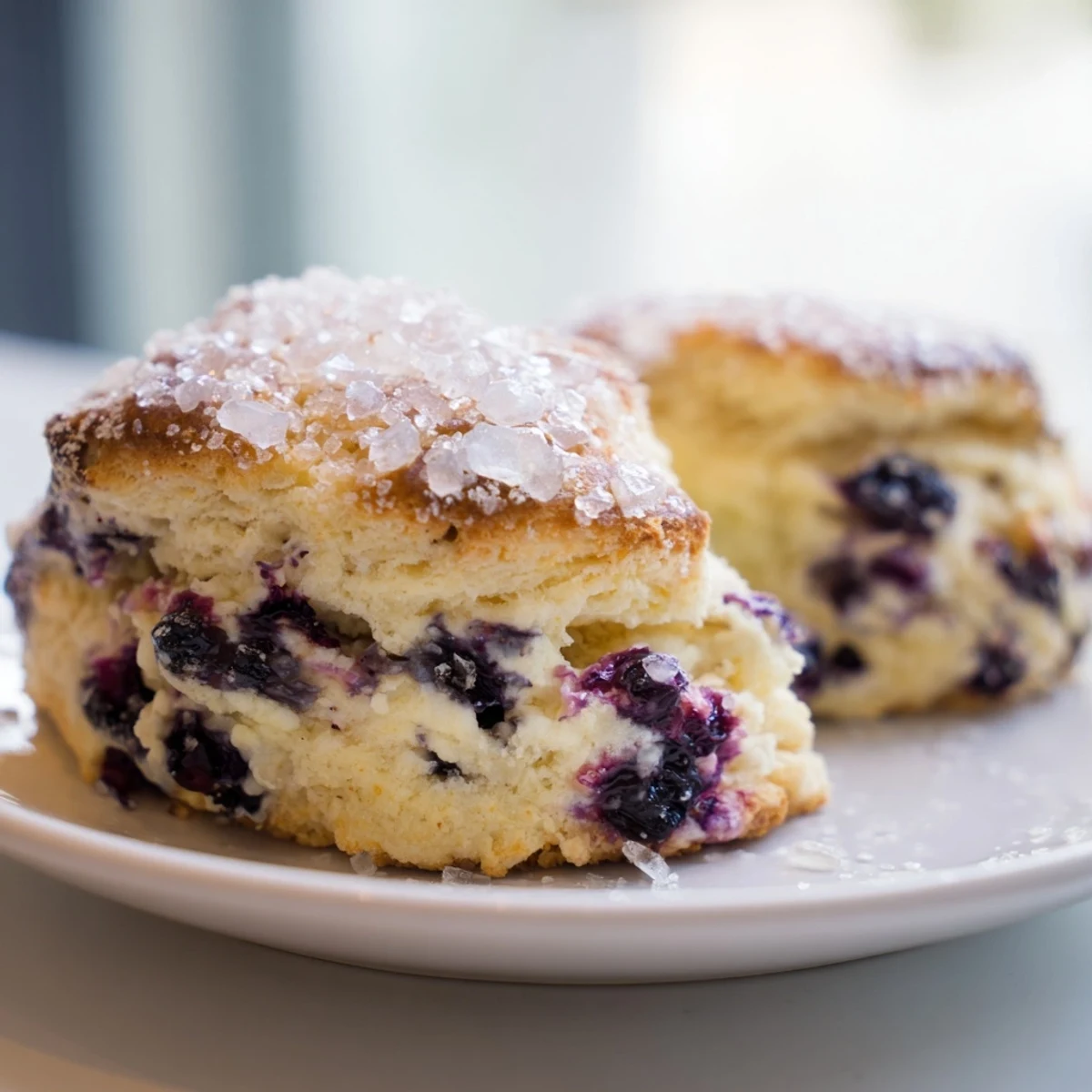 Golden, flaky Rustic Birch-Warm Blueberry Scones, pictured fresh from the oven, offering a delightful aroma.