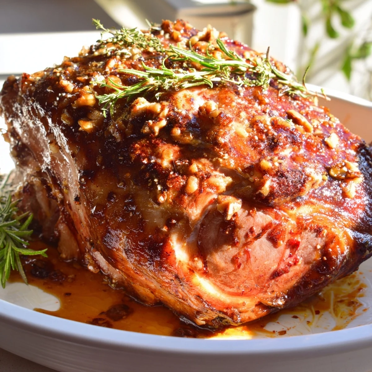 Crispy pecan crust coating a juicy pork tenderloin, perfect for a flavorful, gluten-free dinner.