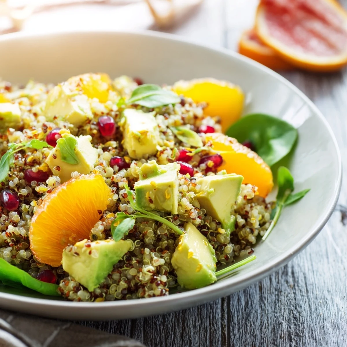 Beautifully plated Fresh Citrus & Avocado Quinoa Bowl, featuring juicy citrus and creamy avocado.