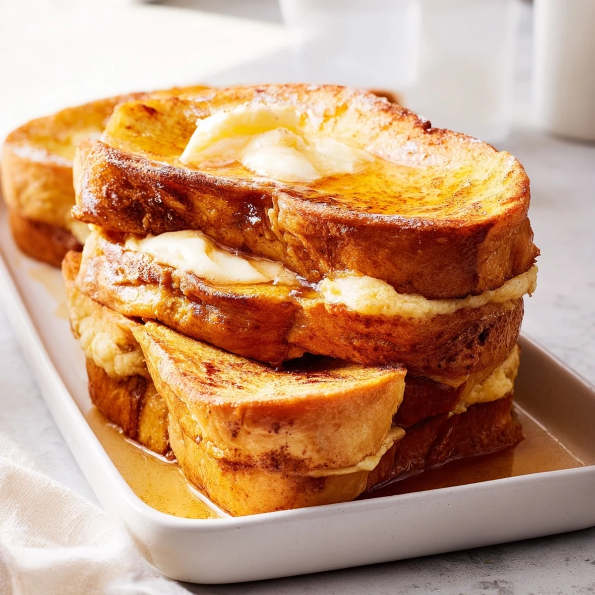 Golden-brown Soft Spice Baked French Toast Casserole, a delightful breakfast treat with a caramelized top.