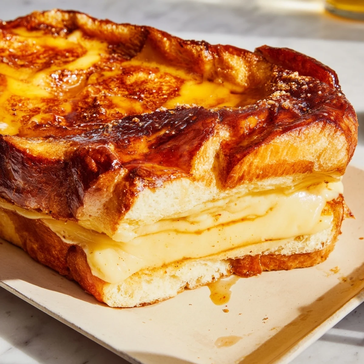 Warm and inviting, this Soft Spice Baked French Toast Casserole shows off its custardy interior.