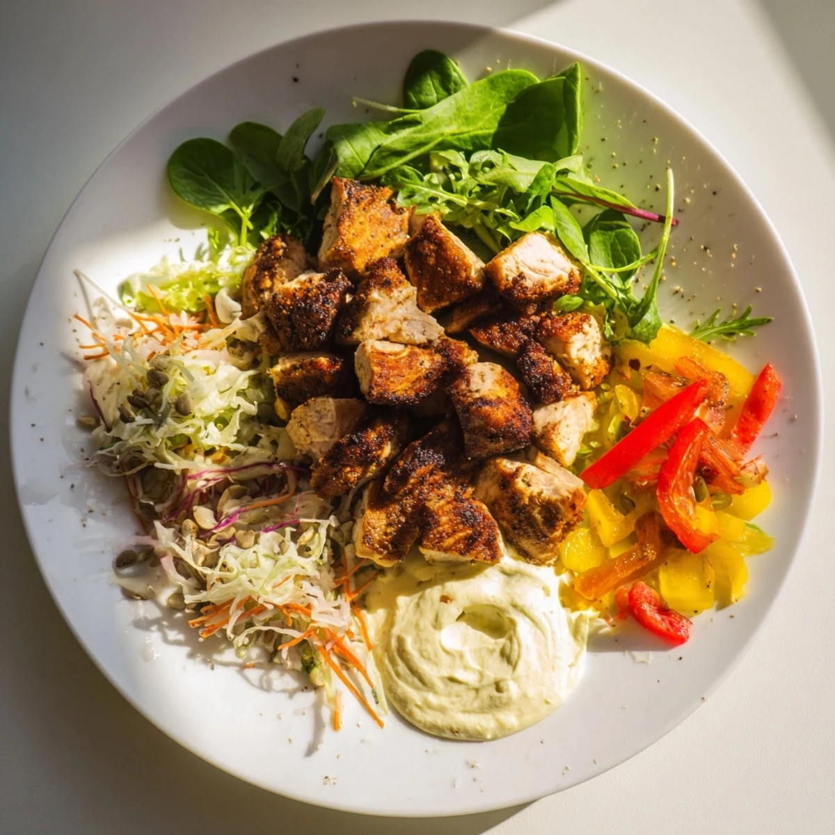 A close-up of colorful Poppy-Inspired Chicken Salad Wraps, a vibrant and healthy meal.