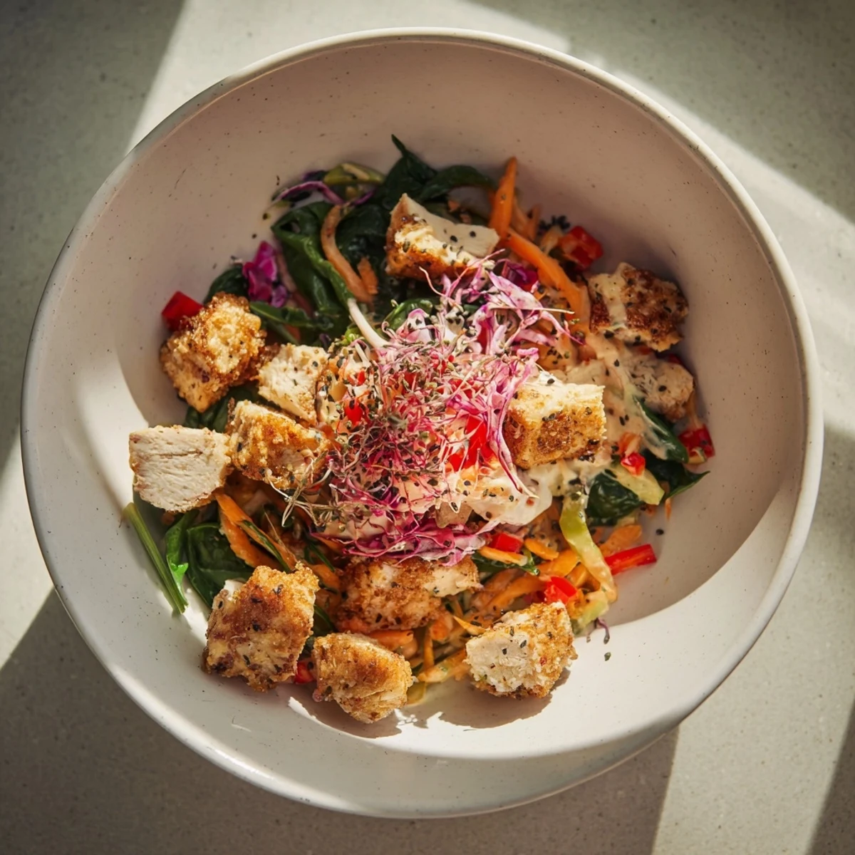 These Poppy-Inspired Chicken Salad Wraps show ingredients bursting for a fresh, savory lunch option.