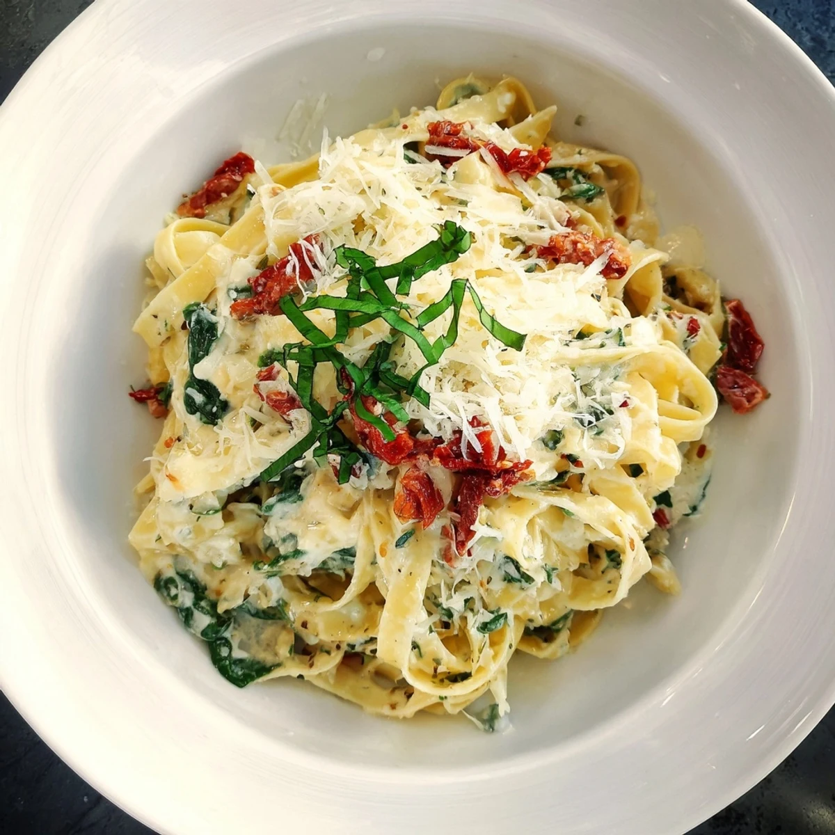 One-Pot Creamy Tuscan Garlic Herb Pasta: a close-up showcasing creamy, herb-infused penne with tomatoes.