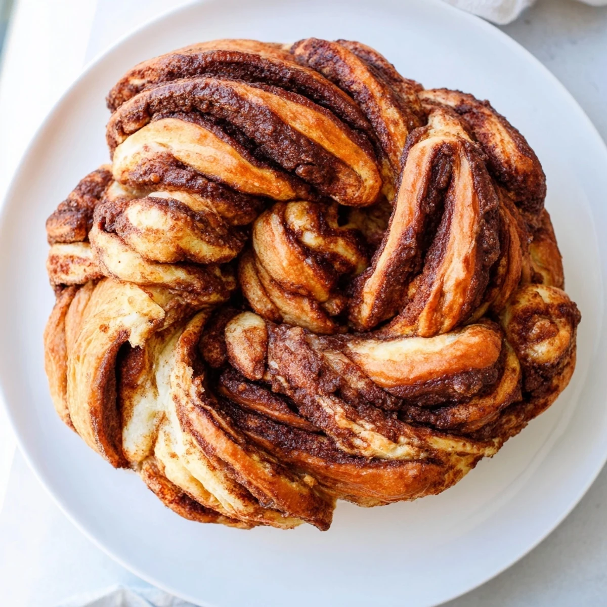 Homemade Cinnamon Swirl Christmas Tree Bread, beautifully shaped and ready to be drizzled with icing.