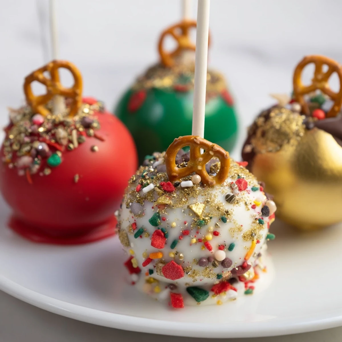Irresistible shot of Ornament Ball Cake Pops: delicate, decorated treats perfect for a party.