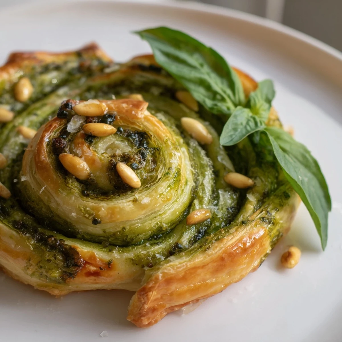 Golden, star-shaped pesto pinwheels, ready to eat, offer a delightful Italian-inspired appetizer.