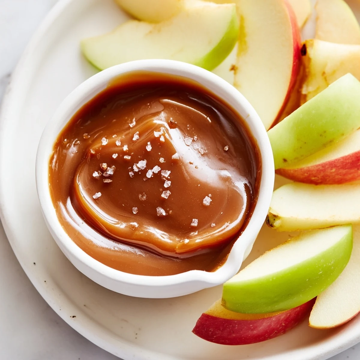 The beautiful arrangement of fresh Apple Slices with the luscious caramel dip invites you to enjoy.