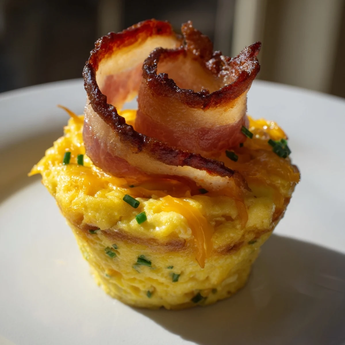 Golden-brown Scrambled Egg Cups with bacon spirals are a savory and delicious brunch side dish.