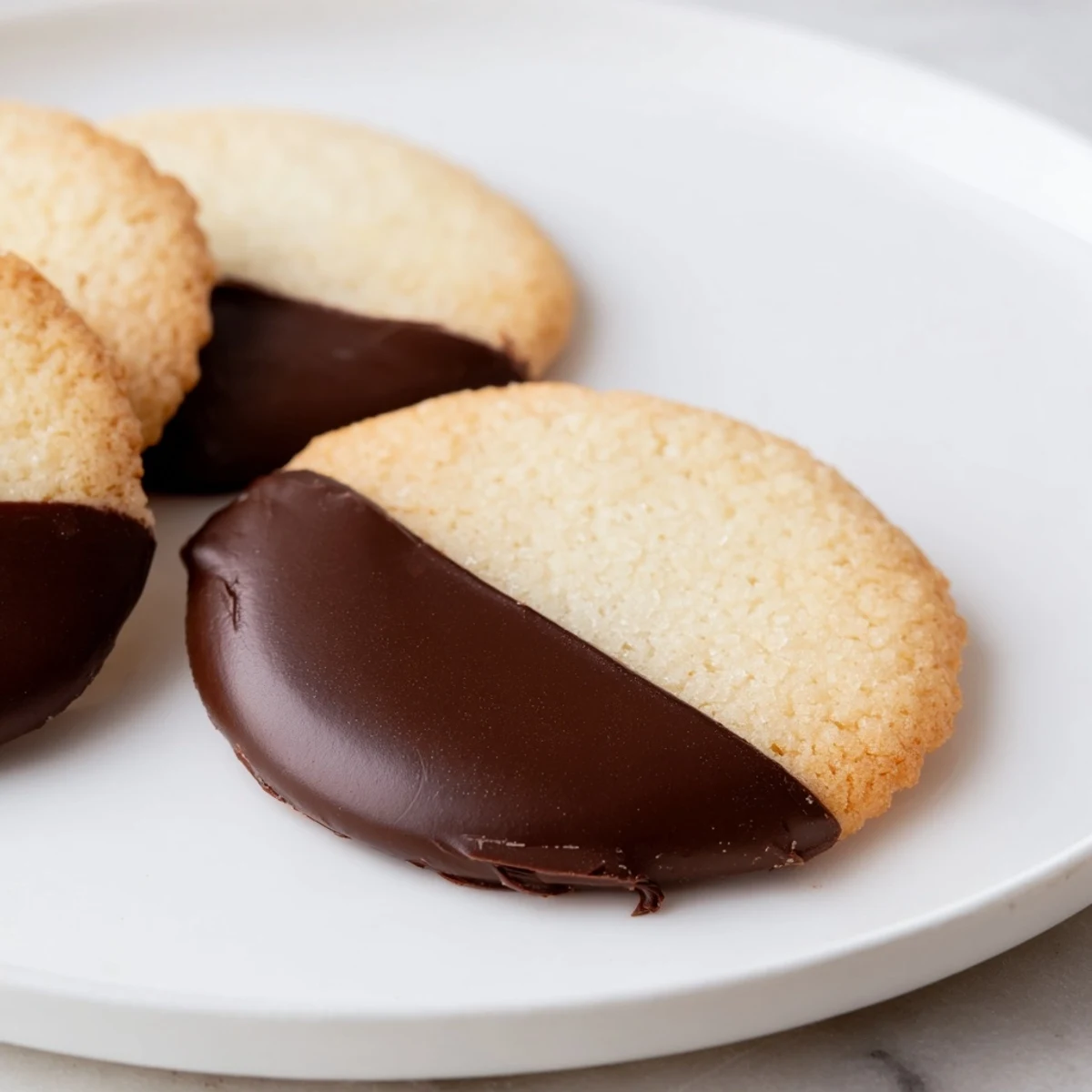 Golden, crispy Simple Cookies: Vanilla Wafers, beautifully dipped in shimmering, melted chocolate.