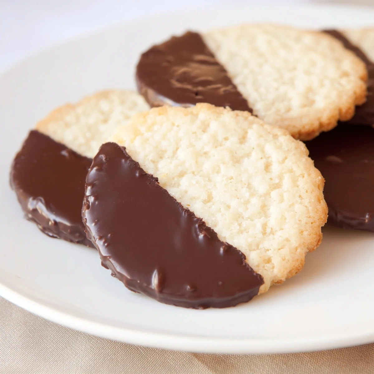 Homemade Simple Cookies: Vanilla Wafers, with a glossy chocolate coating ready for a delicious bite.