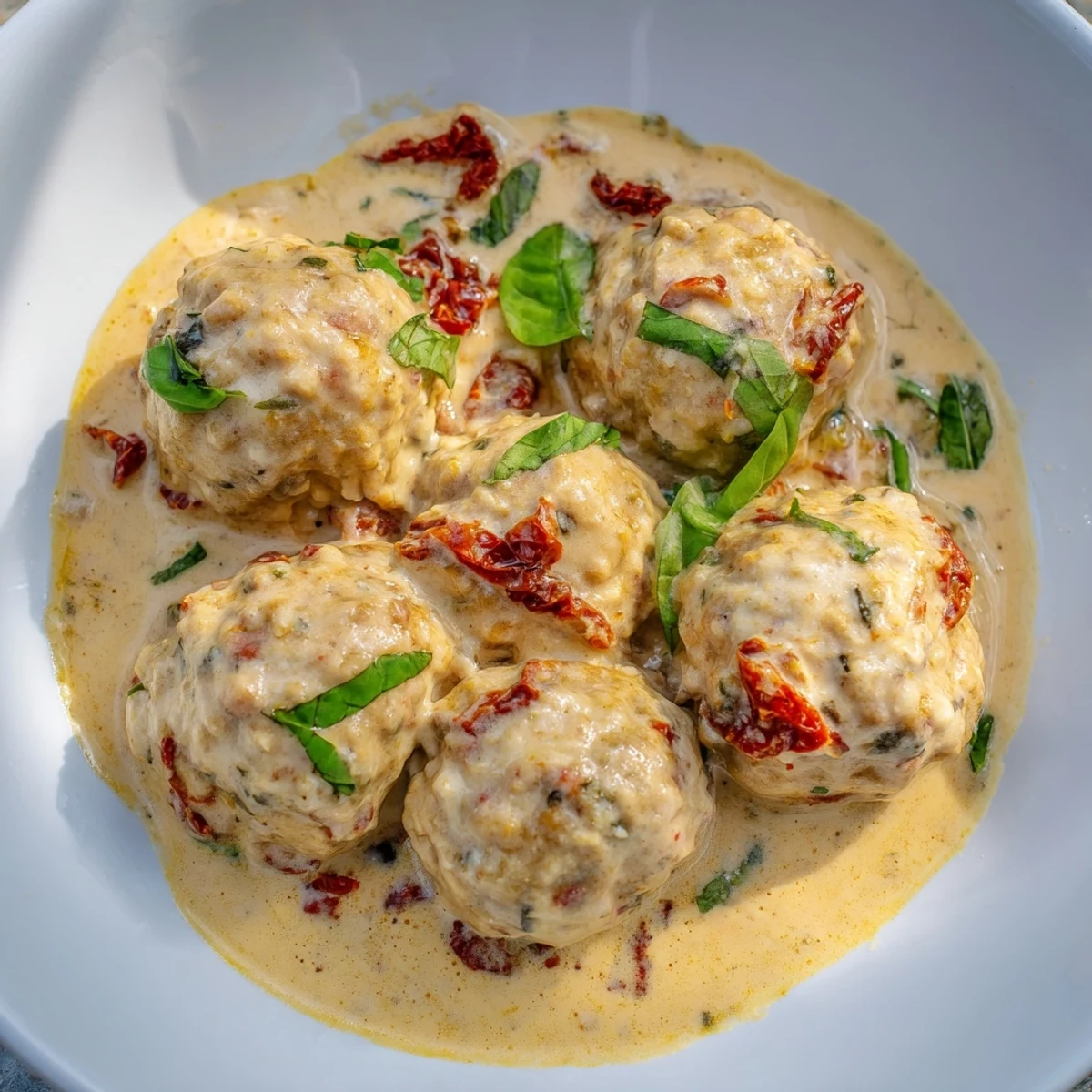 Close-up of tender Marry Me Chicken Meatballs with rich sauce, ready for your next date night.