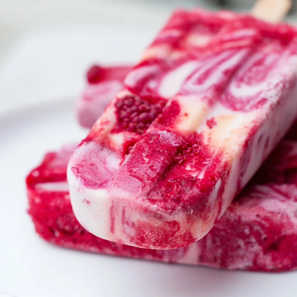 Creamy Raspberry Coconut Ice Pops, swirled and frozen, make a bright, summery treat to cool you down.