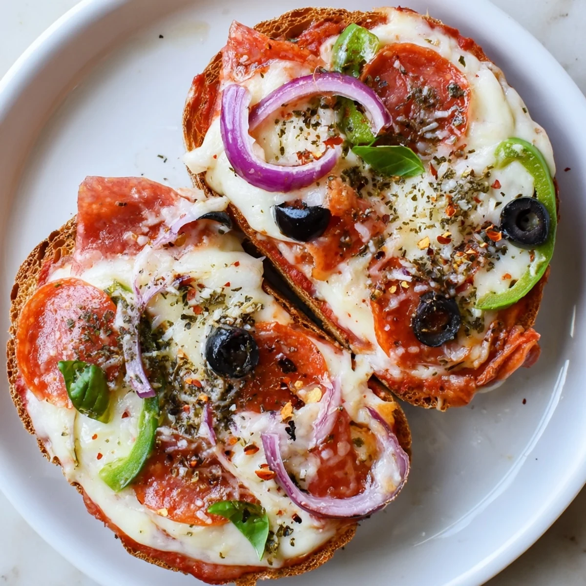 Hot and delicious Pizza Toast 2.0, an easy snack or quick dinner, perfectly broiled until golden brown.