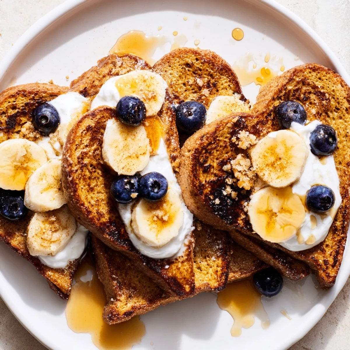 Golden, fluffy Protein French Toast, topped with fresh berries, promises a delicious, satisfying breakfast.