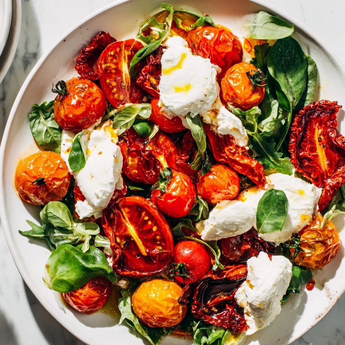 Imagine the Tomato Flight Salad: vibrant red tomatoes with fresh basil and drizzled balsamic.