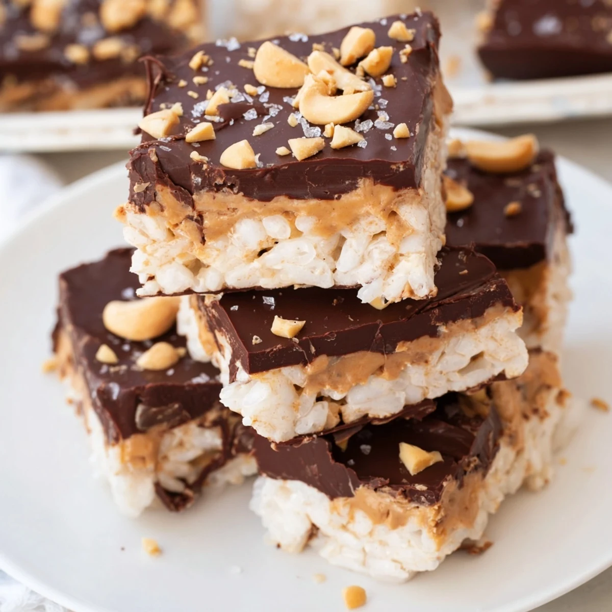 Peanut butter chocolate rice cakes: A satisfying frozen treat, layered with creamy peanut butter and dark, rich chocolate.