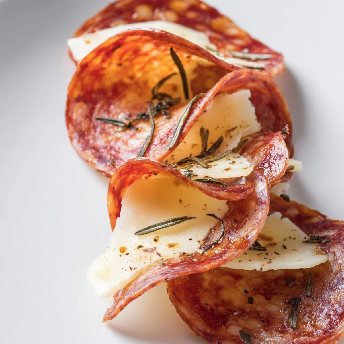 Crispy, golden Charcuterie Chips appetizer, featuring baked meats and cheeses, perfect for a party.