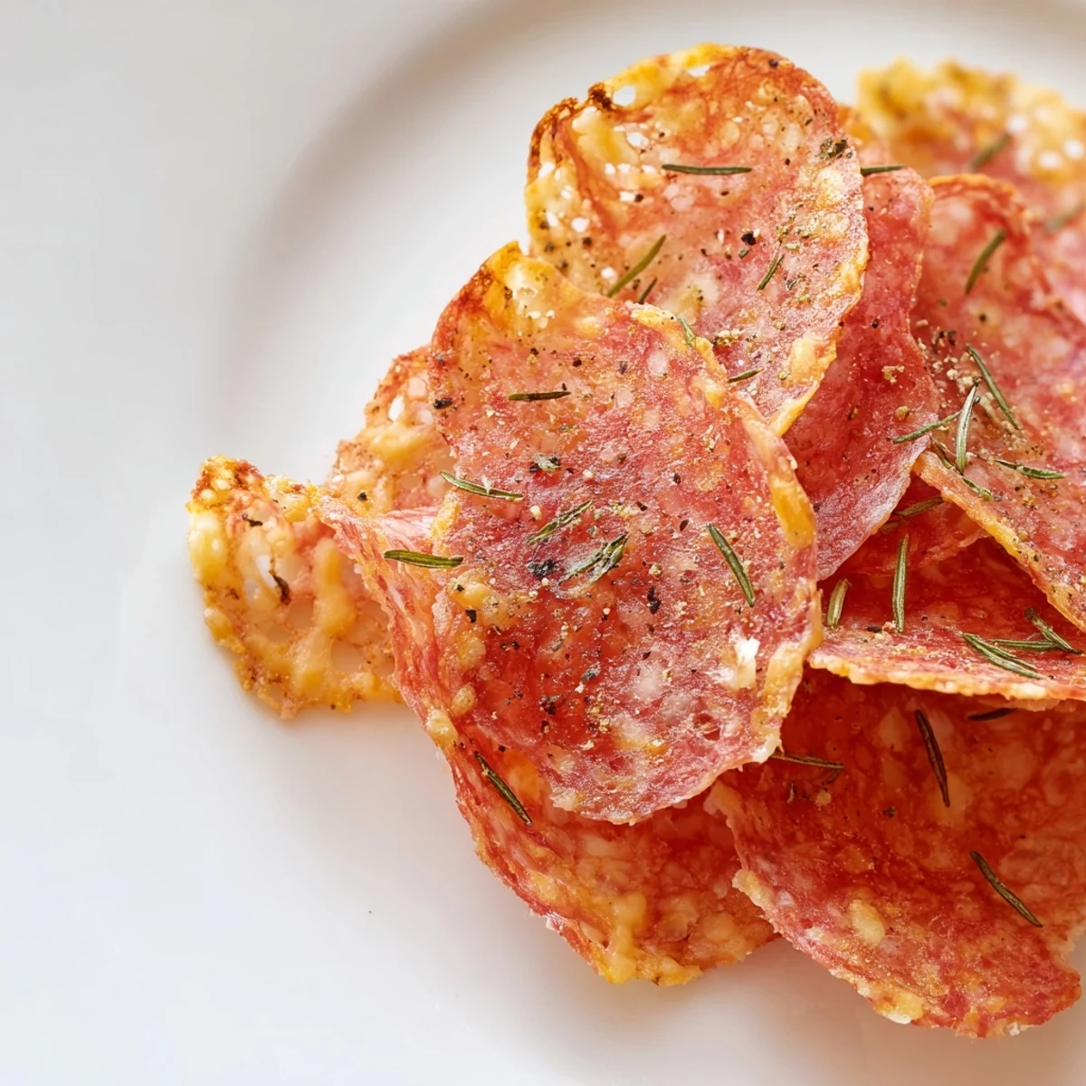 A close-up of freshly baked Charcuterie Chips, showing the savory, browned edges ready to eat.