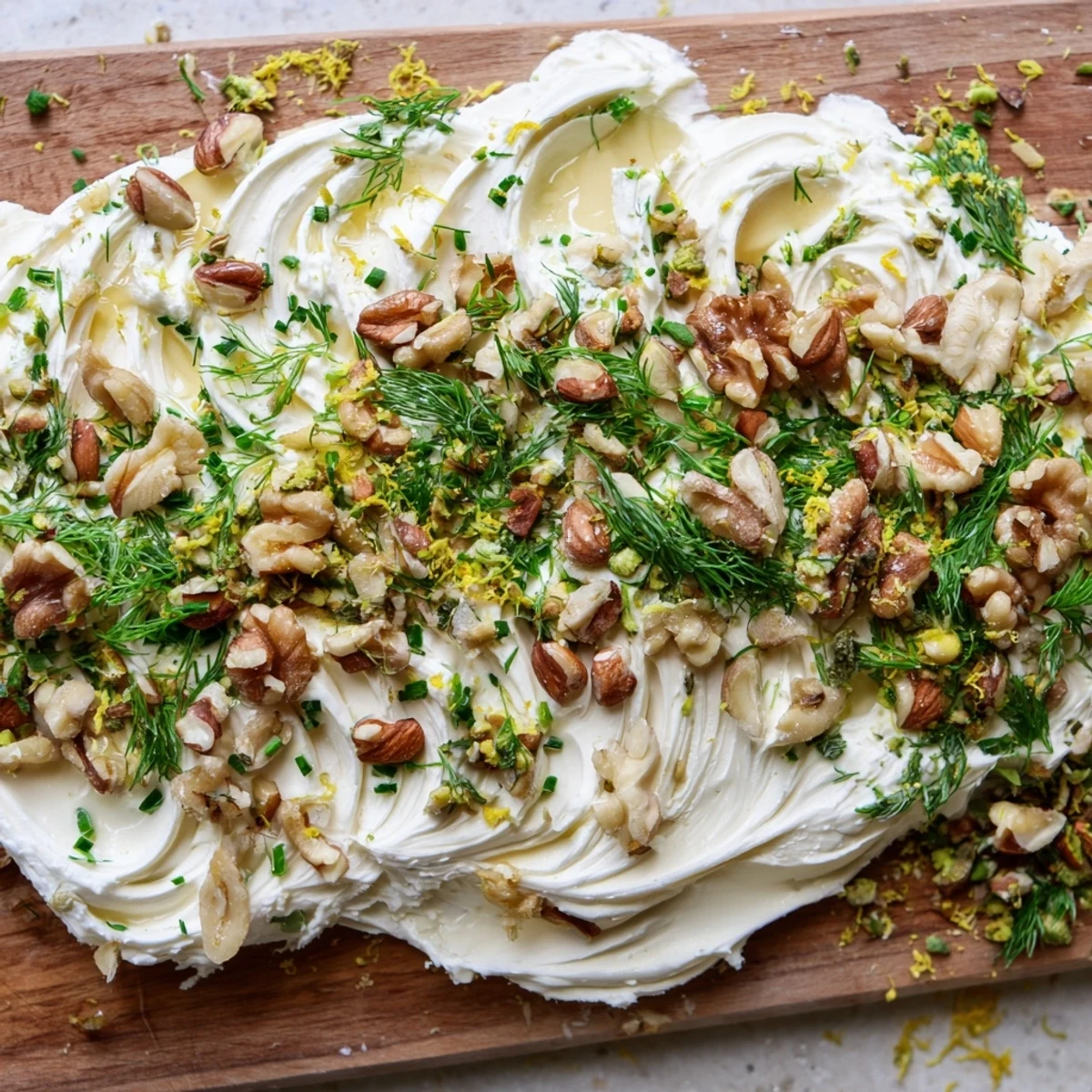 Golden toasted nuts and vibrant herbs adorn this elegant Butter Board Charcuterie appetizer.