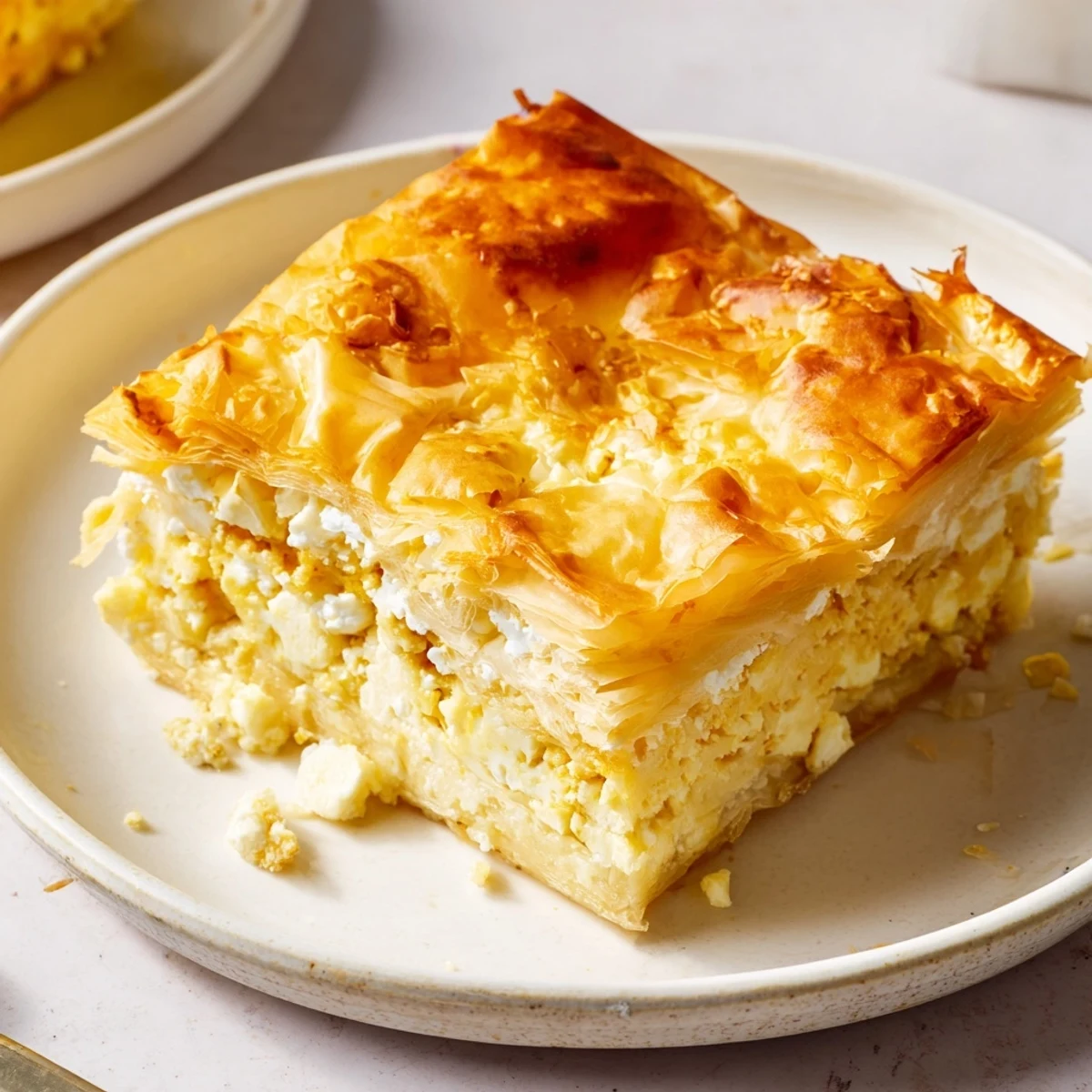 Mouthwatering, warm Serbian Gibanica with melted cheese and crispy phyllo, perfect for sharing.