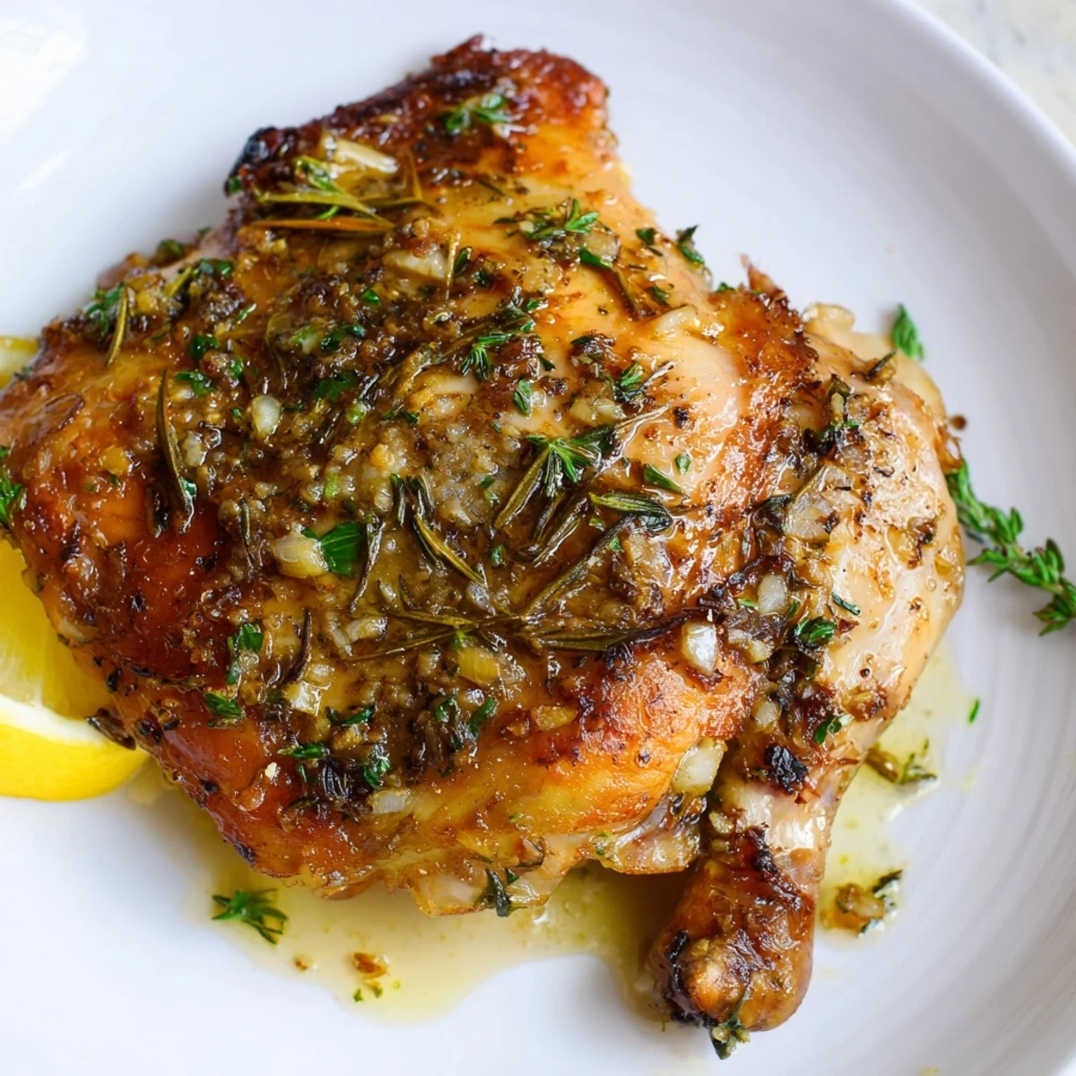 Savory garlic butter chicken thighs roasted to golden perfection, with crispy skin and tender, juicy meat ready to serve.