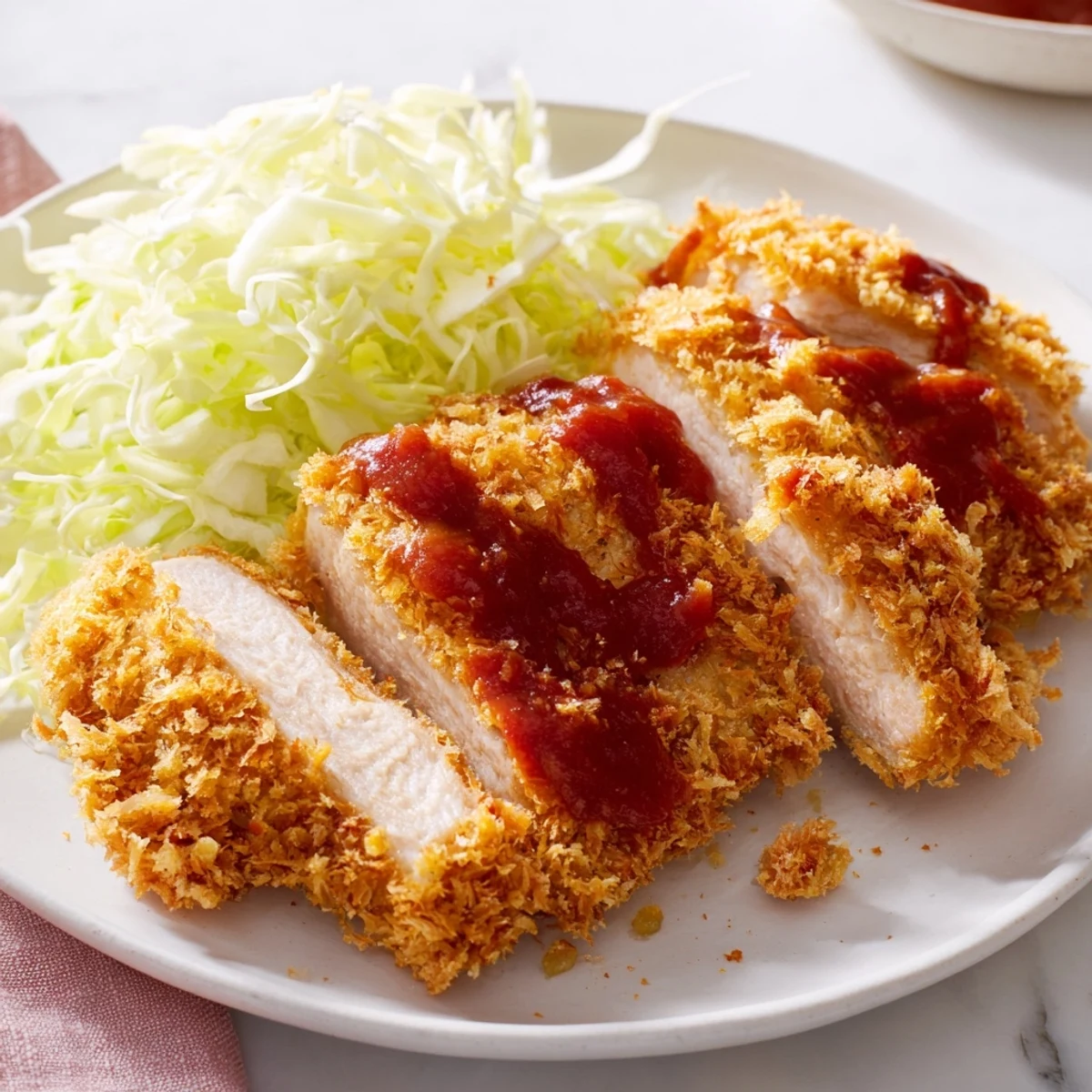 Golden-brown Chicken Katsu with a crunchy panko crust, served on steamed rice and drizzled with tangy tonkatsu sauce.