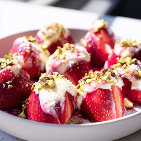 Fresh Yogurt Dipped Strawberry halves arranged on a baking sheet, ready to freeze for a refreshing treat.