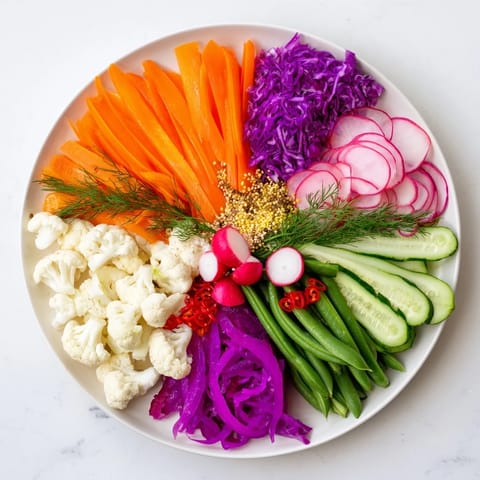 A colorful arrangement of The Pickled & Fermented Feast vegetables, tangy and ready to eat, served visually.