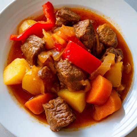 Hearty Hungarian Goulash Stew, a rich and comforting stew, perfect for a cold evening.