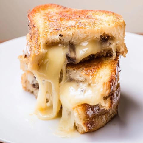 A decadent Truffle Grilled Cheese, its crust beautifully browned and gooey cheese peeking out from the sides.
