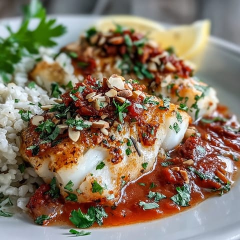 Tomato-Roasted Cod With Spiced Almonds