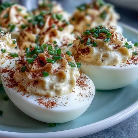Million Dollar Deviled Eggs halved and filled with creamy yolk mixture, perfect for a party platter.