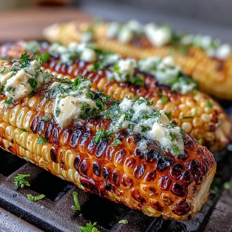 Tender corn on the cob wrapped in foil, infused with fragrant herb butter, perfect for backyard BBQs.