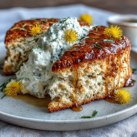 2. Warm scones infused with dandelion petals and honey, served with rich clotted cream for a delightful spring brunch treat.