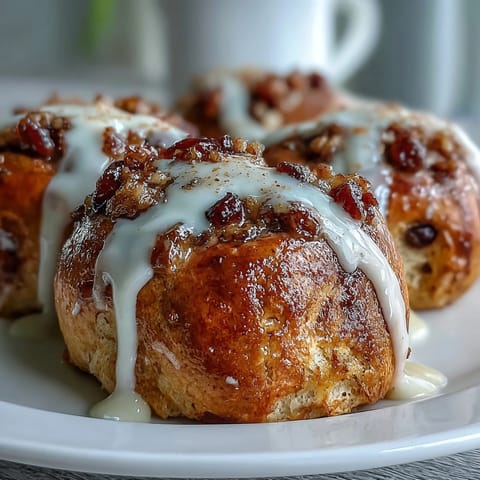 Warm spiced hot cross buns with currants, topped with a glossy orange glaze, perfect for Easter brunch.  