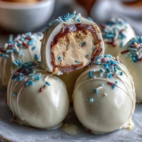 White Chocolate Peanut Butter Easter Eggs with Sprinkles: sweet peanut butter filling shaped into eggs, dipped in luscious white chocolate, and finished with vibrant, cheerful sprinkles.