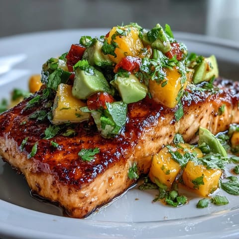 Baked Salmon Mango Avocado Salsa