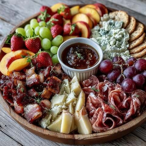Summer Charcuterie Board with fresh fruit and honey, a vibrant appetizer.