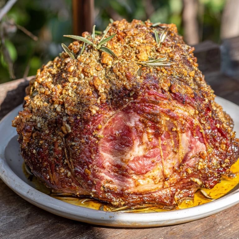 Savory and flavorful: A close-up of the perfectly cooked thyme and pecan crusted pork tenderloin.