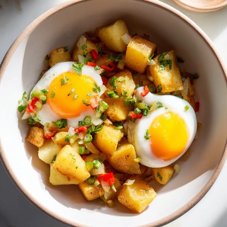 Imagine savoring this hot Simple Skillet Egg and Potato Hash, perfect for a satisfying breakfast.
