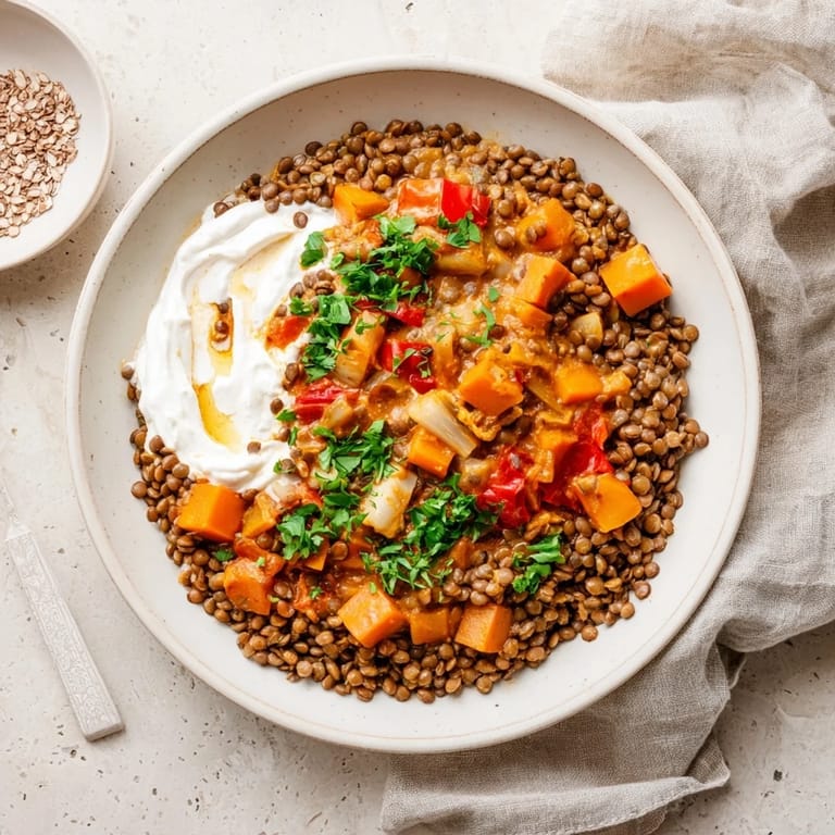 Enjoy the fragrant aroma of the Wheat-Warm Hearty Lentil Curry, rich with tomatoes, carrots, and cumin.