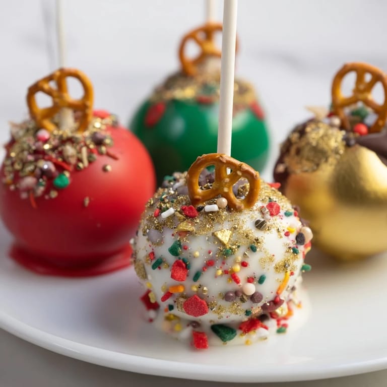 Irresistible shot of Ornament Ball Cake Pops: delicate, decorated treats perfect for a party.