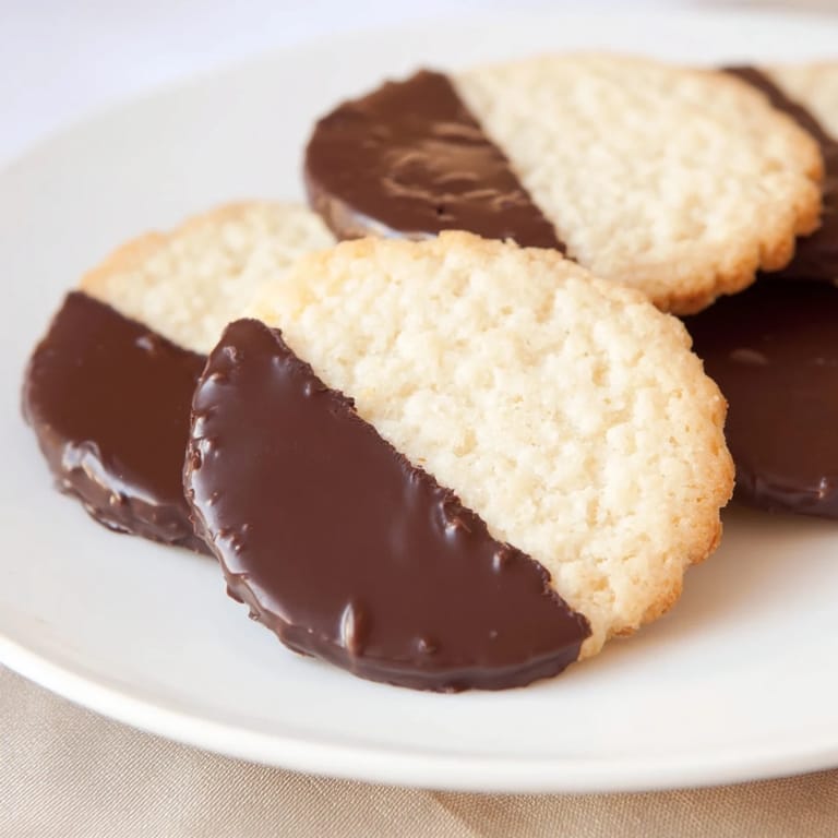 Homemade Simple Cookies: Vanilla Wafers, with a glossy chocolate coating ready for a delicious bite.