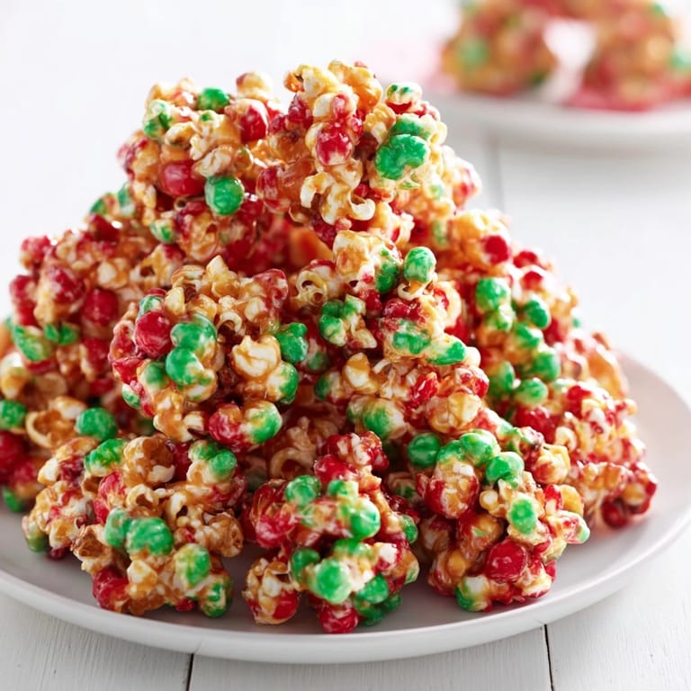 Homemade popcorn piles—a delightful mix of sweet, buttery goodness and holiday sprinkle decorations.