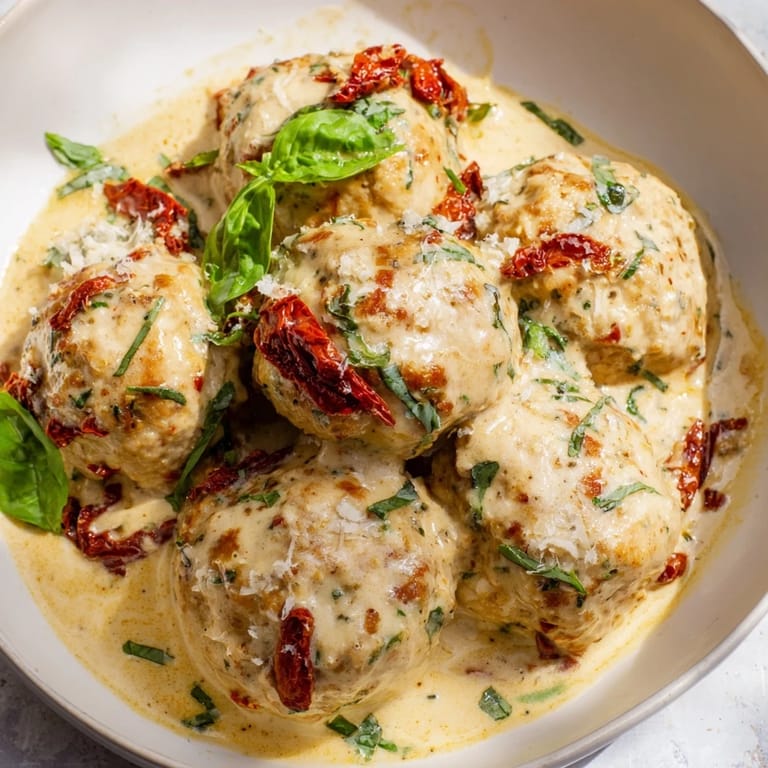 Golden-brown Marry Me Chicken Meatballs, a flavorful American-Italian recipe, served on pasta.