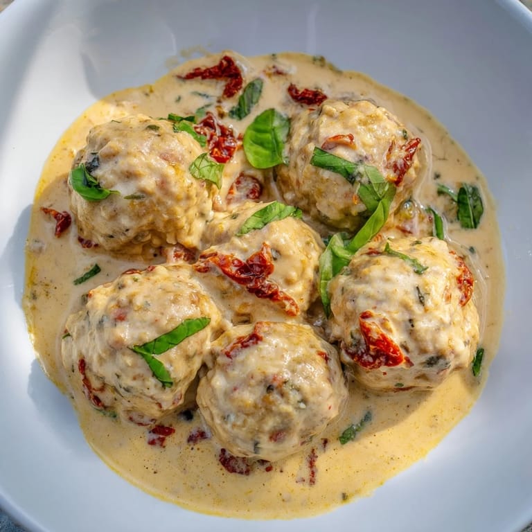 Close-up of tender Marry Me Chicken Meatballs with rich sauce, ready for your next date night.
