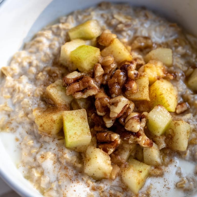 Imagine the aroma: Apple pie oatmeal, flavorful oats and sweet apples, garnished ready to enjoy.