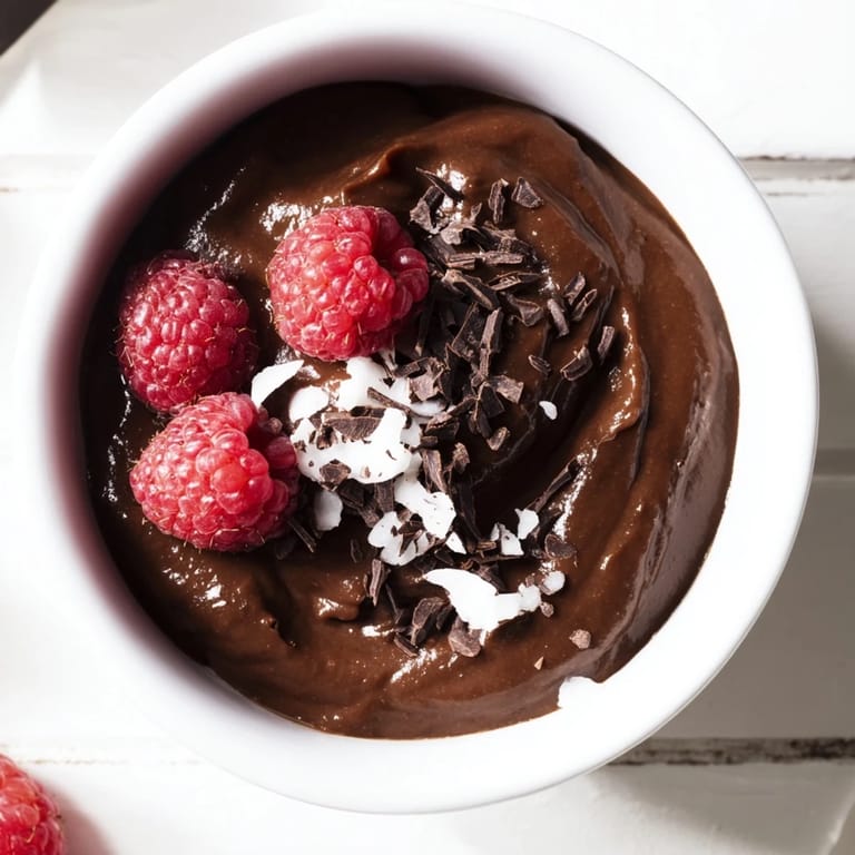 A close-up of smooth, dark Avocado Chocolate Pudding swirled into a serving glass, tempting.