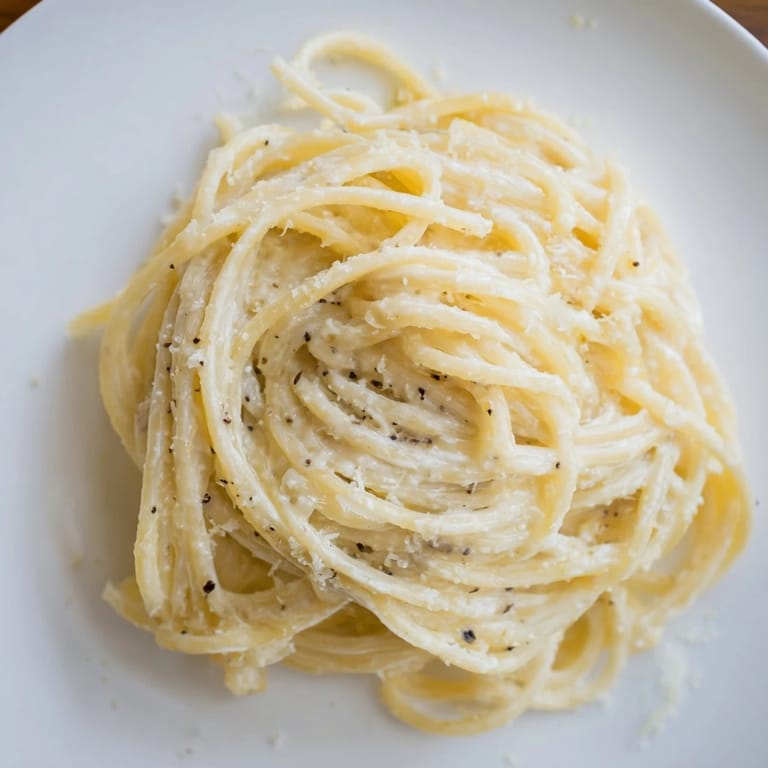 A visually appealing, close-up shot of the simple, yet delicious Lazy Girl Three-Ingredient Pasta.